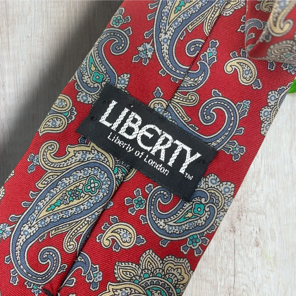Vintage 1990's Liberty London Tie Necktie 100% Silk Red Classic Paisley